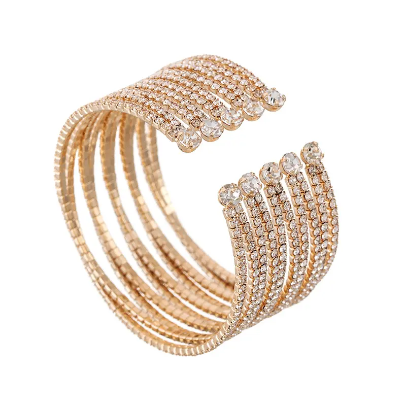 Fashion Diamond Inlaid Bracelets Wholesale Open Elastic Multi row Combination Suitable for Women's Wedding Jewelry Bracelets