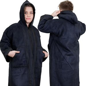 Eid nero con cappuccio per bambini inverno Abaya cerniera anteriore modesto abbigliamento islamico per raduni festivi Dubai sauditi - Product Image 1