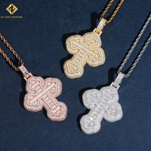 Iced Out Full Paved Cross Charm S925 Silver Hip Hop <b>Pendant</b> for Rappers VVS Moissanite Cross <b>Pendant</b> <b>Emerald</b> Cut Cross Jewelry - Product Image 4
