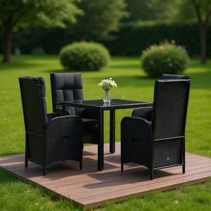 Set da Pranzo da Giardino 4 Posti in Rattan PE Nero, Arredamento da Esterno Contemporaneo Resistente alle Intemperie - Product Image 2