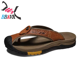 Sandalias tipo chanclas de cuero genuino para hombre, suela gruesa resistente al desgaste, antideslizantes, cómodas, transpirables, zapatos de playa informales para verano - Product Image 6