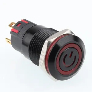 Black circular power symbol 12mm installation diameter metal push button switch function , multi-color with light