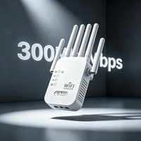 Repetidor WiFi Universal de 300Mbps con Enchufe Europeo, 802.11N, Extensor de Rango WiFi Interior/Exterior con 6 Antenas para Apartamentos