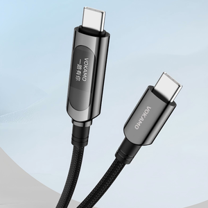 Câble de Charge Super Rapide USB C vers USB C 100W Cordon de Données en Nylon avec Affichage Led Câble Visible Type C Câble de Charge Rapide de Données Lumineuses - Product Image 1
