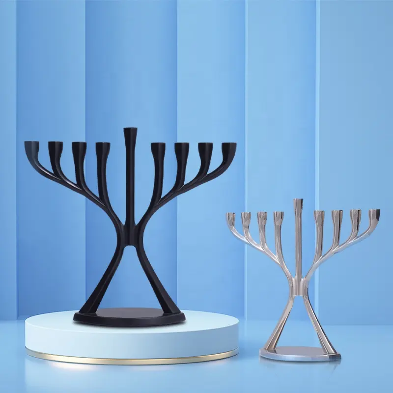 Israel Jerusalem Menorah Nine Branch Silver Black Chanukah Menorah Silver Black Polished Menorah Hanukkah