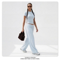 Ensemble décontracté sportif pour femmes, 2 pièces, couleur unie, haute élasticité, coupe droite, épaules dégagées, coupe ajustée, style européen et américain