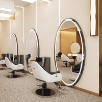 Miroir de coiffeur ovale intelligent à écran tactile lumineux mural en métal, style minimaliste moderne, pour salon de coiffure, vente en gros