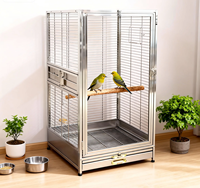 Großer quadratischer Papageienkäfig für den Innenbereich, langlebig, stoßfest, atmungsaktiv, klassischer Metallkäfig mit Edelstahlwanne, Haustiertransportbox
