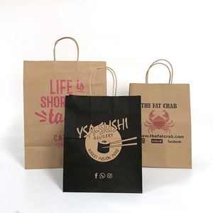 Custom Logo Brown Kraft Paper <b>Bag</b> with Patch Handle Large Pizza Sushi & Salad Takeout Recyclable Restaurant Shop Paper <b>Bag</b> - Product Image 6
