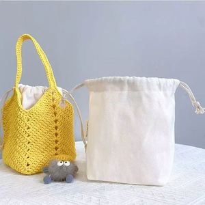 Pochette en toile de coton de haute qualité avec cordon de serrage, couleur naturelle, sac anti-poussière en coton avec double cordon - Product Image 2