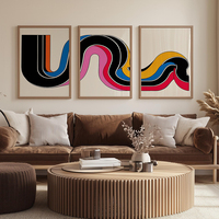 HAOWAI OEMODM 3pcs Cetakan Abstrak Boho Warna-warni, Seni Dinding 3 Panel Gaya Art Deco, Poster Seni Dekorasi Ruang Tamu Kamar Tidur yang Hangat