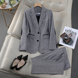 Elegant Women's Sequined Suit Set Full Sleeve Polyester Autumn Anti-Wrinkle Street Style - Product Image 1