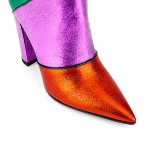 Colors Patchwork Women Knee High Boots Big Size 44 High Chunky Heels Long Booties Custom Logo Ladies <b>Shoes</b> - Product Image 5