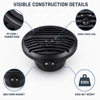 Speaker Laut Plastik 6,5 Inci IPX6 Tahan Air dengan Grille LED untuk Kapal, Produksi Massal Kustom
