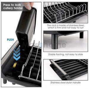 Stainless Steel Extensible Dish Drainer Removable Cutlery Holder Dish <b>Drying</b> <b>Rack</b> Extendable Kitchen Dish <b>Rack</b> - Product Image 4