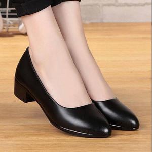Zapatos <span class=keywords><strong>de</strong></span> Tacón Grueso Negros <span class=keywords><strong>de</strong></span> Cuero para Mujer, Profesionales, para Banco, Hotel, Azafatas, Trabajo, Entrevista - Product Image 1