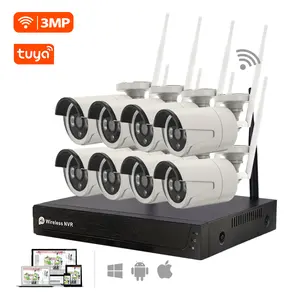 Tuya home 4ch 8ch wifi CCTV camera system NVR kits color night vision cam complete set 3MP wireless security systems for home