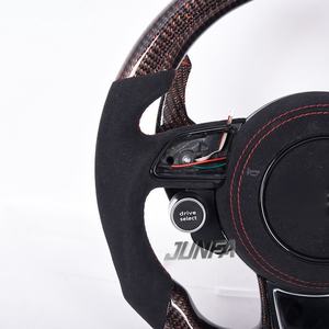 Venta caliente <span class=keywords><strong>Audi</strong></span> A3 volante de fibra de carbono forjado con botón rojo excelente precio de fábrica Material de cuero - Product Image 5