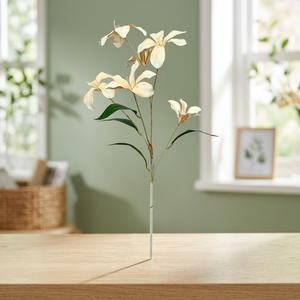 Flor Artificial de Lirio Blanco Dorado de Seda Artificial, Hecha a Mano, Reutilizable y Reciclable, AFF Stick 35.1 - Product Image 3