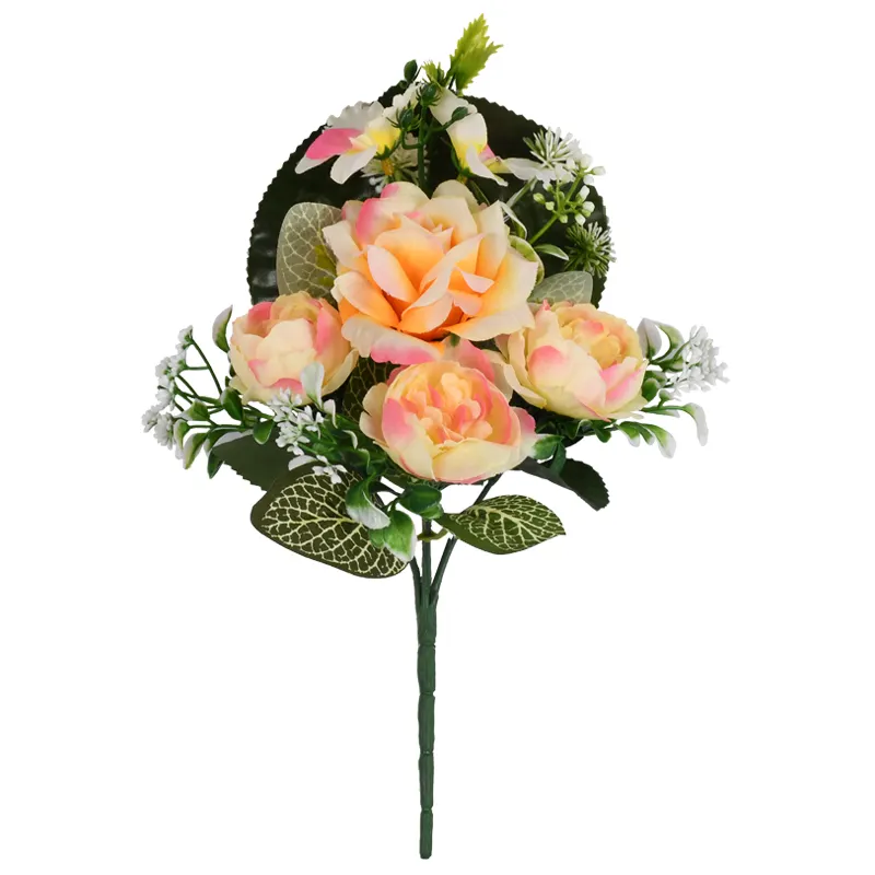 Bunga buatan buatan 5 kepala berbentuk kipas murah bunga buatan dekorasi pemakaman untuk Graves