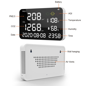 Moniteur de qualité de l'air à fixation murale avec grand écran, détecteur 5-en-1 de CO2, PM2.5, température et humidité - Product Image 1
