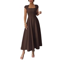 Nouvelle Robe Longue Élégante Vintage en Polyester Coupe Trapèze à Col Carré pour Femmes Européennes et Américaines – Vente en Gros