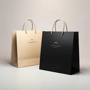 Bolsa biodegradable baja moq bolsa de compras negra con logotipo bolsas de papel Kraft fabrica