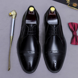 New style pointed-<b>toe</b> leather business formal dress shoes for men, shiny surface, fashionable and casual Derby men's shoes - Product Image 3