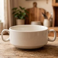 Bol à soupe en céramique blanc pur à double poignée, bol à riz commercial pour hôtels et restaurants