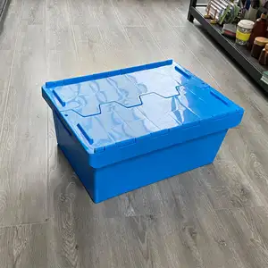 40L Reusable Container With Cover Transport Distribution Nested Plastic Turnover Basket Wholesale Logistics Box Clamshell Frame