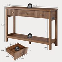 Console moderne mi-siècle cannelée avec station de charge, 3 tiroirs, prises et port USB-C, étagère ouverte, table d'entrée