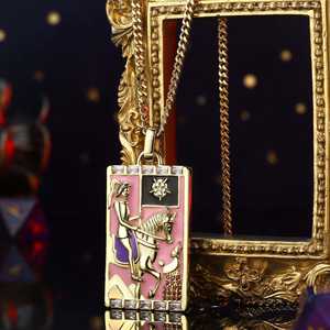 Venta al por mayor Popular nicho Retro Original nuevos collares latón oro esmalte aceite goteo colgante <span class=keywords><strong>Tarot</strong></span> marca collar uso diario - Product Image 3