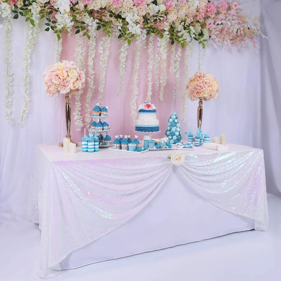 Heet Verkoop Aanpasbare Glitter Bruiloft Eettafel Vierkante Tafel Doek Cover Overlay 3Mm Kleurrijke Rechthoek Pailletten Tafelkleed