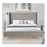 Leather Bed Frame Fabric Bed Frame Cheap Easy Assembly Linen Wood Bedroom Tufted Leather Soft Fabric Upholstered Bed Frame