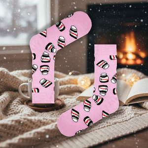 Pink Yummy Nutella Patterned Ankle <b>Socks</b> Breathable <b>Warm</b> Striped Character Design Long Length Knee Size for Daily Use Winter - Product Image 3