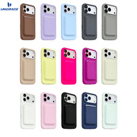 Coque magnétique en silicone orange pour iPhone 17 Pro Max avec fente pour cartes, compatible iPhone 14