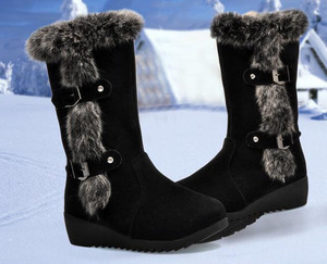 Nouvelles Bottes de Neige Compensées Mi-Mollet pour Femme, Automne Hiver 2026, à Enfiler, Doublure en Fausse Fourrure de Lapin, Style Preppy, Vente en Gros - Product Image 4