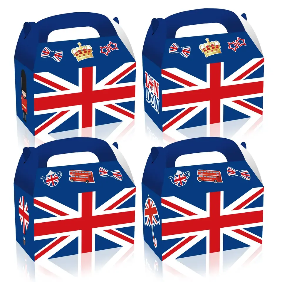 Xindeli DD259 UK Flag Design British Party Favors Cardboard Paper Gift Box para Union Jack Party Decoration