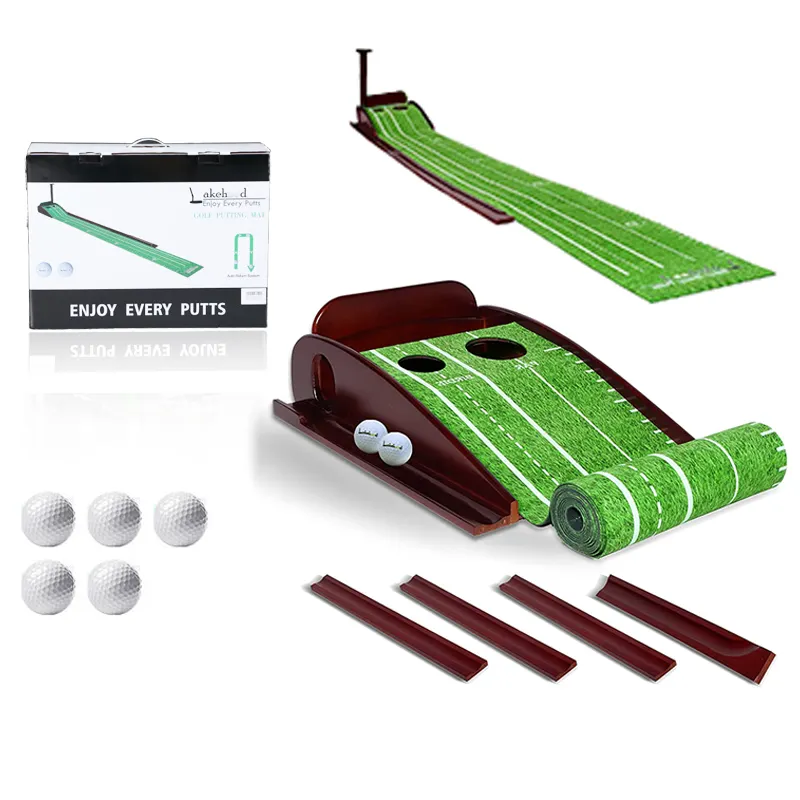 Crystal Velvet Mahagoni Indoor/Outdoor Auto Ball Return Golf Putter Trainer-Matte praktisches Trainingsgerät Putting Green Übung