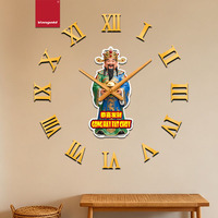 Horloge murale en quartz God Wealth, design original, chiffres romains complets, dorée, acrylique miroir 3D, sans cadre, pour salon, vente directe