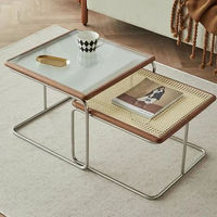 Salon noir métal décor nordique rotin verre luxe bois ensemble Tables basses modernes pour la maison
