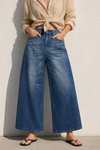 Jean ample pour femme 2026, coupe large, bleu moyen délavé, effet usé, style bohème décontracté, longueur cheville - Product Image 4