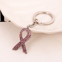 Porte-clés et breloques pour sacs tendance avec chaînes métalliques, nœud papillon, ruban et breloque sensibilisation au cancer du sein