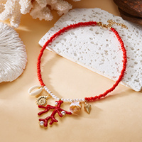 Collier ras du cou RINHOO bohème avec pendentif étoile de mer et coquillage, perles de riz faites à la main, corail soleil, conque et perles, cadeau idéal pour les fêtes à la plage