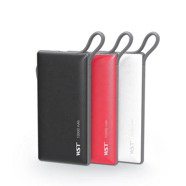 High Quality Portable Rechargeable Power Bank 10000mAh Phone Charger Power Banks with Built in Cable