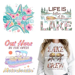 Autocollants DTF thermocollants lavables prêts à poser pour vêtements, motifs floraux, côtiers, plage, été, vie marine, <span class=keywords><strong>bateau</strong></span>, lac, ambiance de voyage - Product Image 1