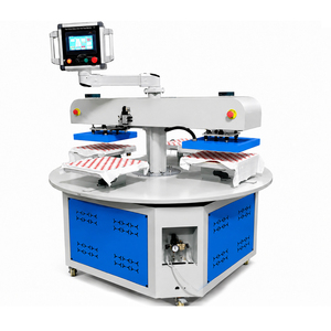 New Automatic Rotary Heat Press Machine 4 Worktables Pneumatic 2 Head PLC Control 38x38cm for Industrial T-shirt Label <b>Printer</b> - Product Image 1