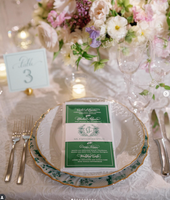 Cartes de menu de mariage en papier fait main avec impression UV, design ceinture vert foncé pour célébrations nocturnes