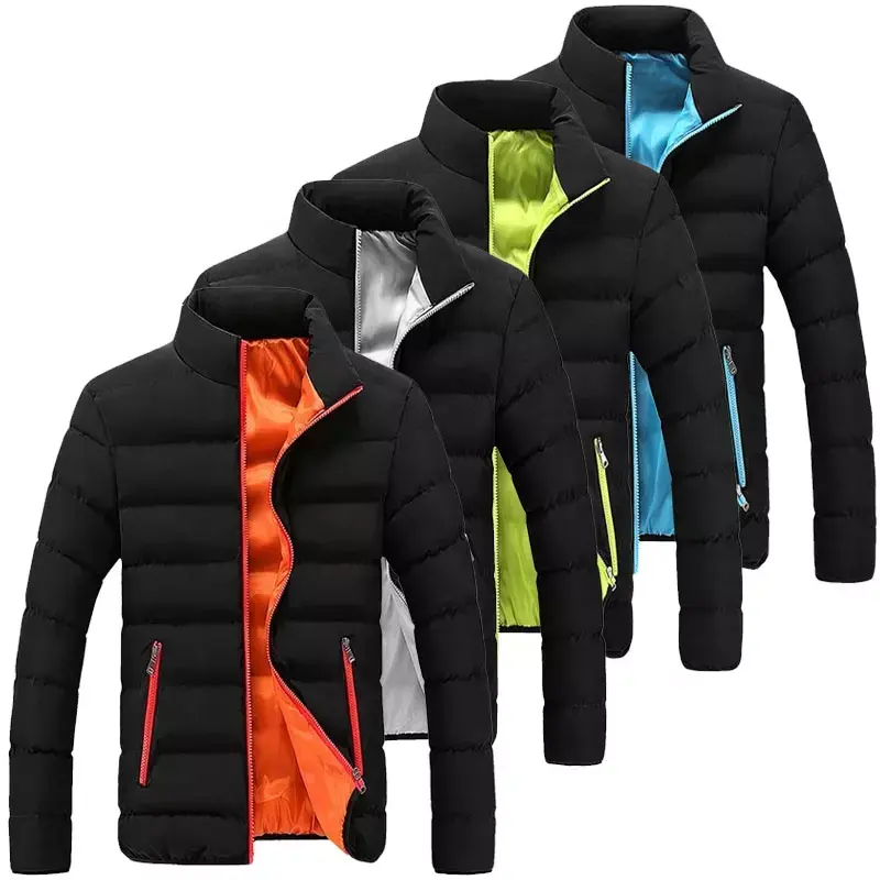 Abrigo de manga larga con cremallera para hombre, chaqueta informal cálida de color puro con cuello acolchado de algodón, venta al por mayor, 8230738