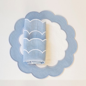 Color Block Scalloped Edge French Luxury Flax Natural Fabric <b>Table</b> <b>Linen</b> Napkins Wedding Home Dinner Cotton <b>Linen</b> Placemat - Product Image 3